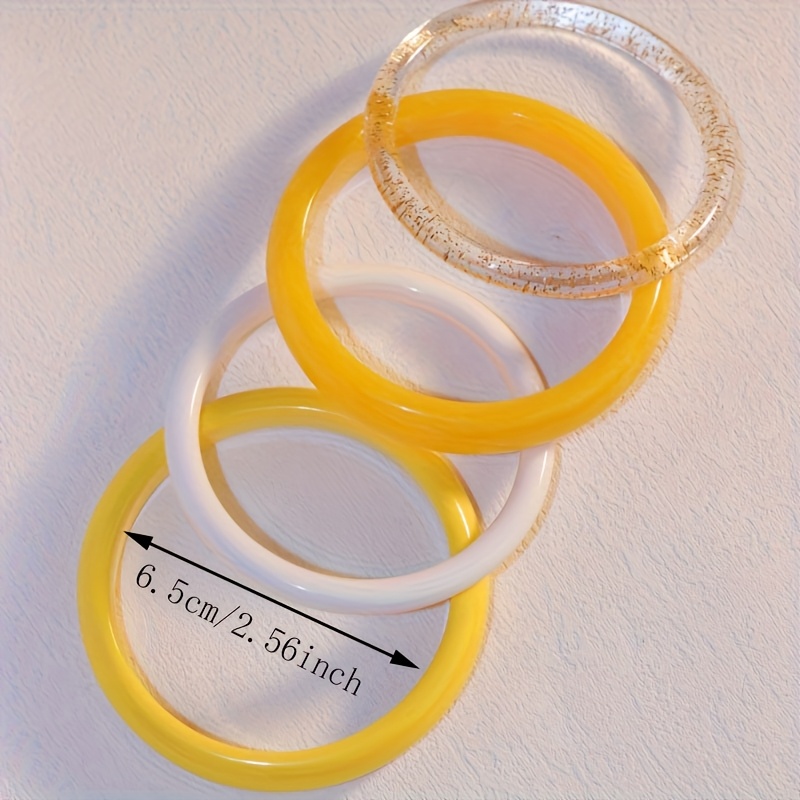 4pcs Lemon Yellow & Contrast Resin Bangles Bohemian Minimalist